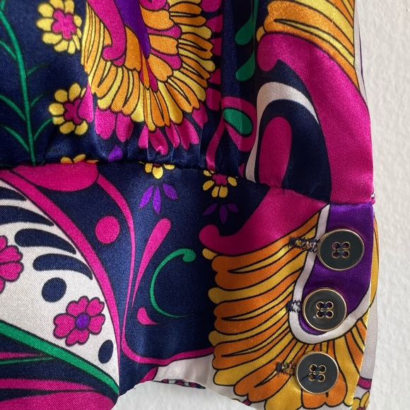 Vintage Floral and Paisley Print Sleeveless Mock Neck Silky Satin Blouse Medium - Picture 6 of 9